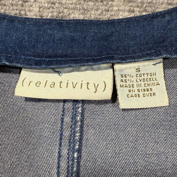 Vtg Relativity Denim Dress Small Midi Button Pockets Vneck Y2K 90s Cottagecore - Picture 3 of 9